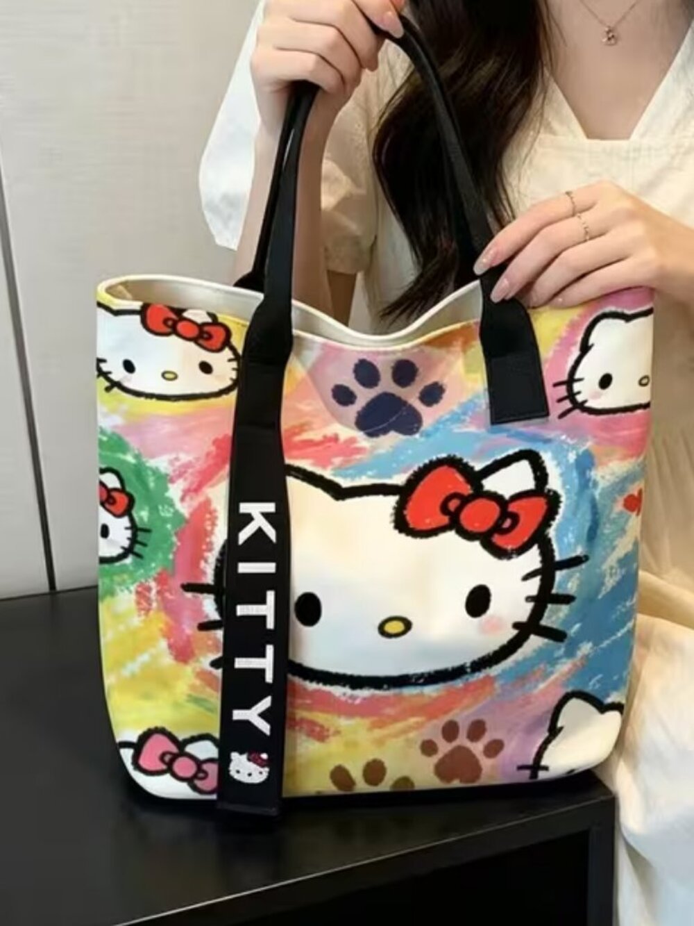 Hello Kitty Rainbow Tie-Dye Tote with Black Straps